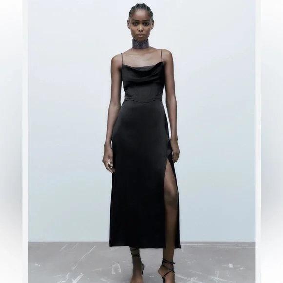 midi dress with side slits Onyx Side Slit Midi Dress  Something By Sonjia